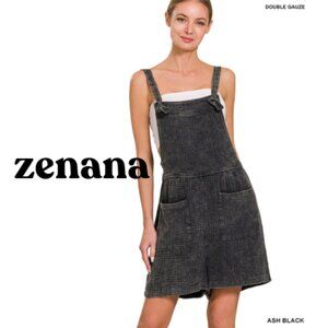 ZENANA Double Gauze Acid Wash Romper Ash Black
